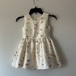 btween- Cream Dress with Gold Unicorn Pattern, Size 6